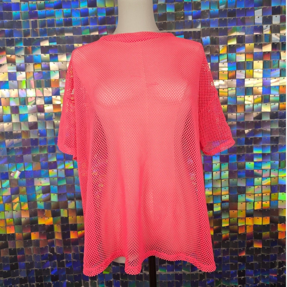 Fashion Nova Mesh T-Shirt Womens 1X Neon Pink Fishnet Rave Top